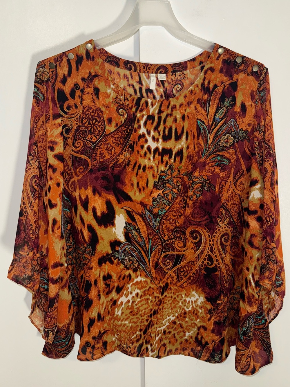 Cato Animal Paisley Print Blouse Top w Sheer Sleeve Women’s 22-24